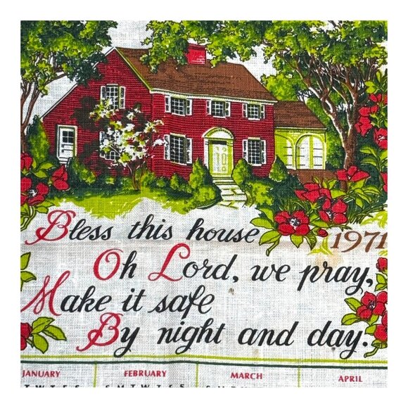 Vintage 1971 Calendar Tea Towel Home & Floral Design Religious Housewarming READ - Picture 2 of 11